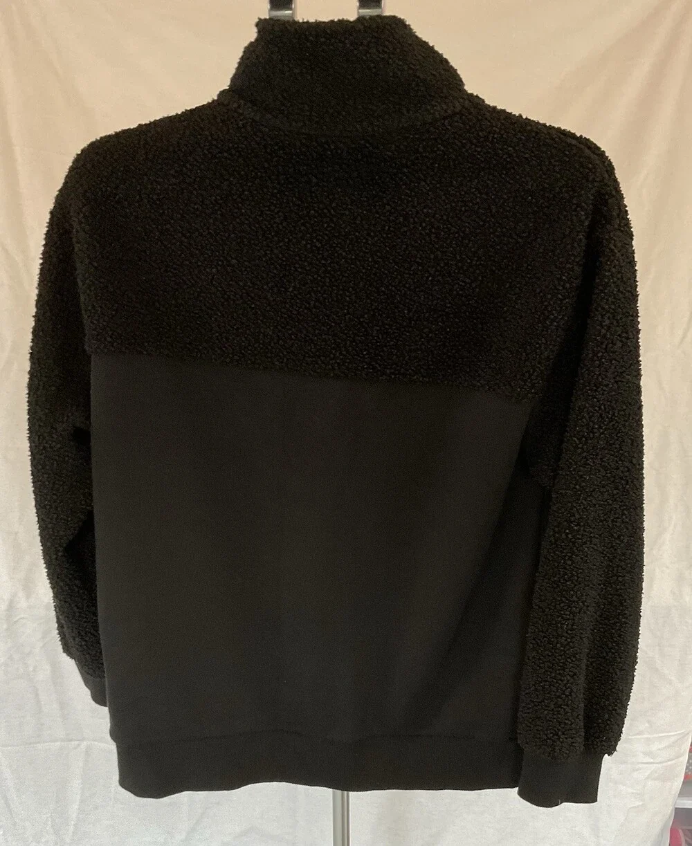 Time And Tru Black 1/2 Button Down, Sherpa Sweatshirt, Size Large, Women’s